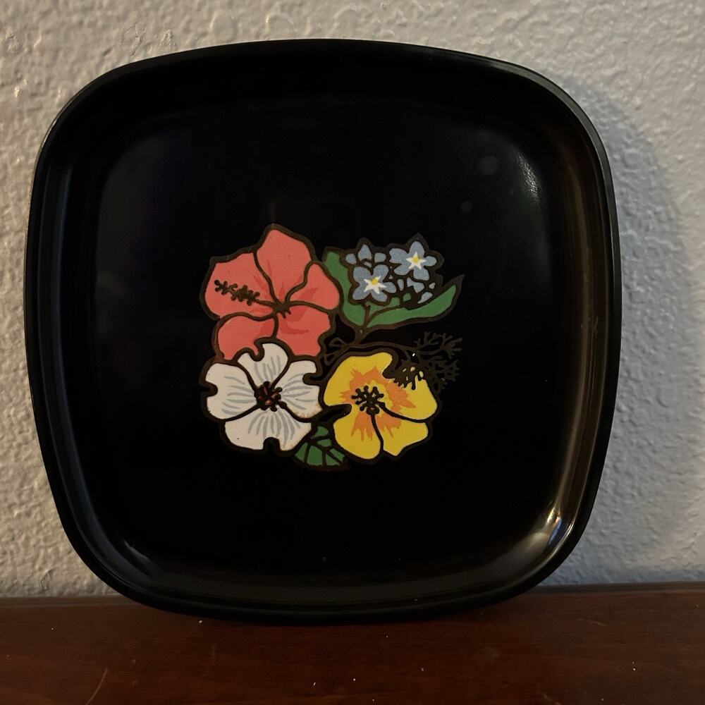 Vintage Couroc Square Plate Tray Western Airlines Monterey CA Flowers 8.5” MCM